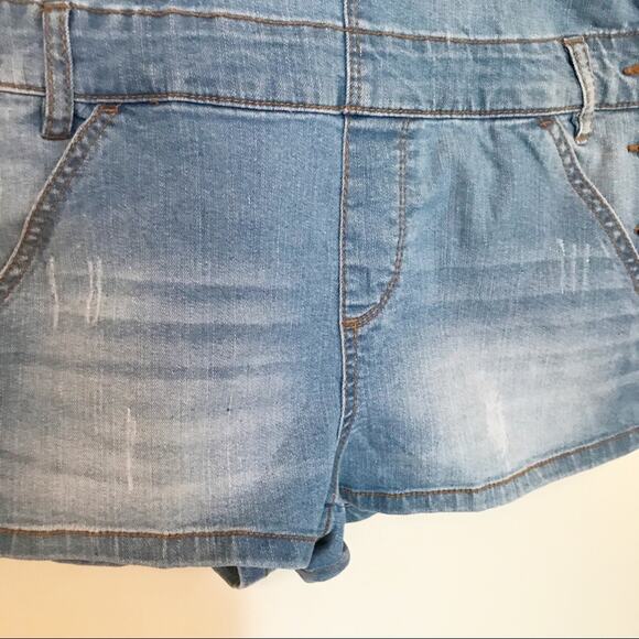 Bongo Distressed stretch denim jean shorts Shortalls Short overalls juniors 1 S - Picture 4 of 6